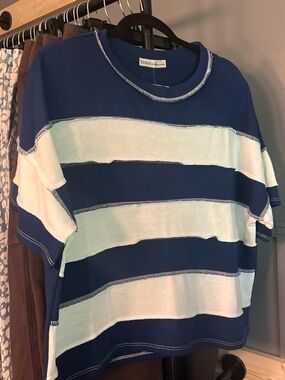 Zenana Navy & White Striped Short Sleeve Top